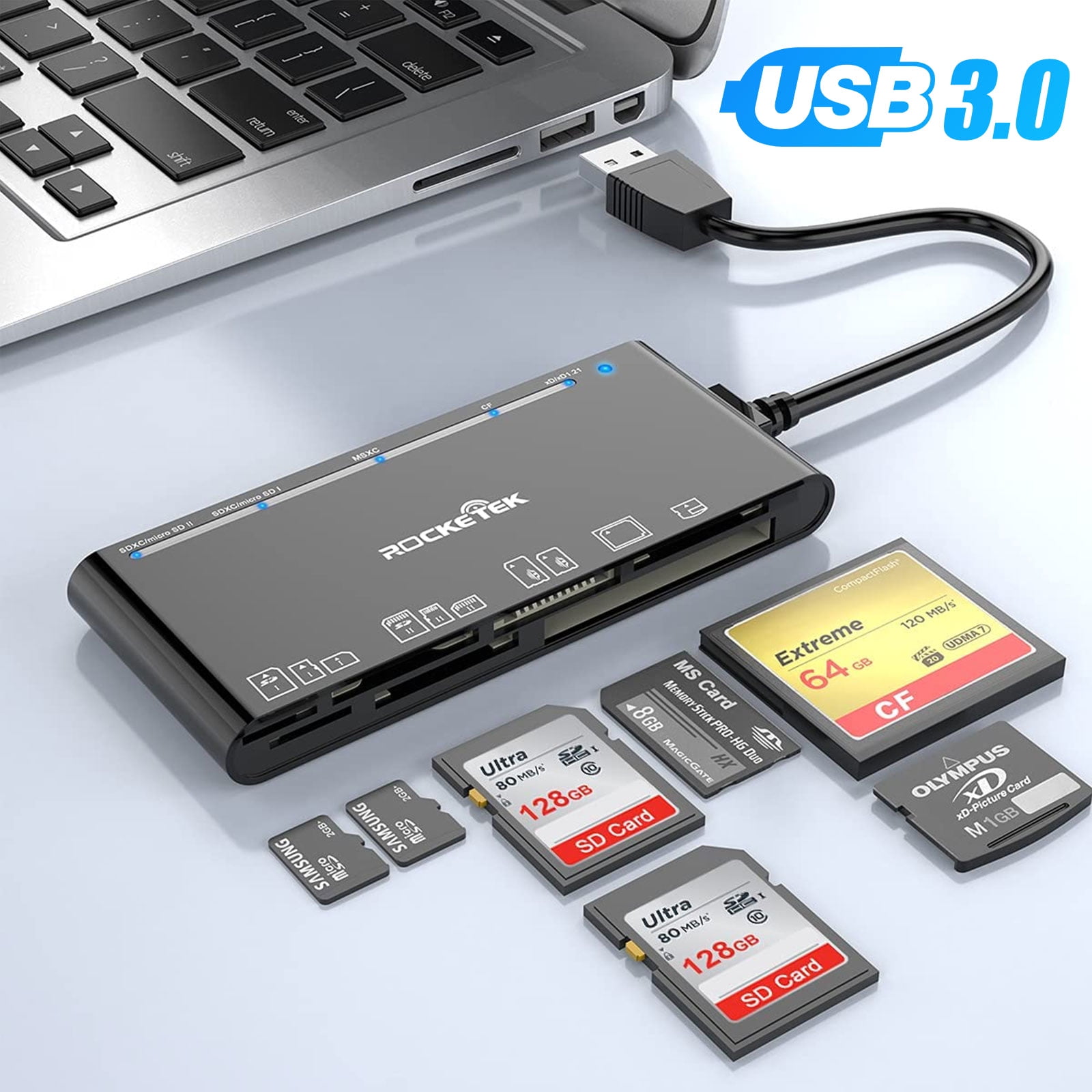 rolle Credential Opmuntring USB 3.0 SD Card Reader, TSV Multi Ports Smart Card Reader USB 3.0 Micro SD  Camera Card Reader for Micro SD/SDXC/CF/SD/SDHC/MS/XD/T-Flash/MMC, Supports  5 Memory Card Reading Writing Simultaneously 2TB - Walmart.com