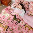 thumbnail image 5 of Erosebridal Cute Horse Bedding Comforter Set for Kids Girls, Colorful Flower King Bedding Sets, 5 of 6