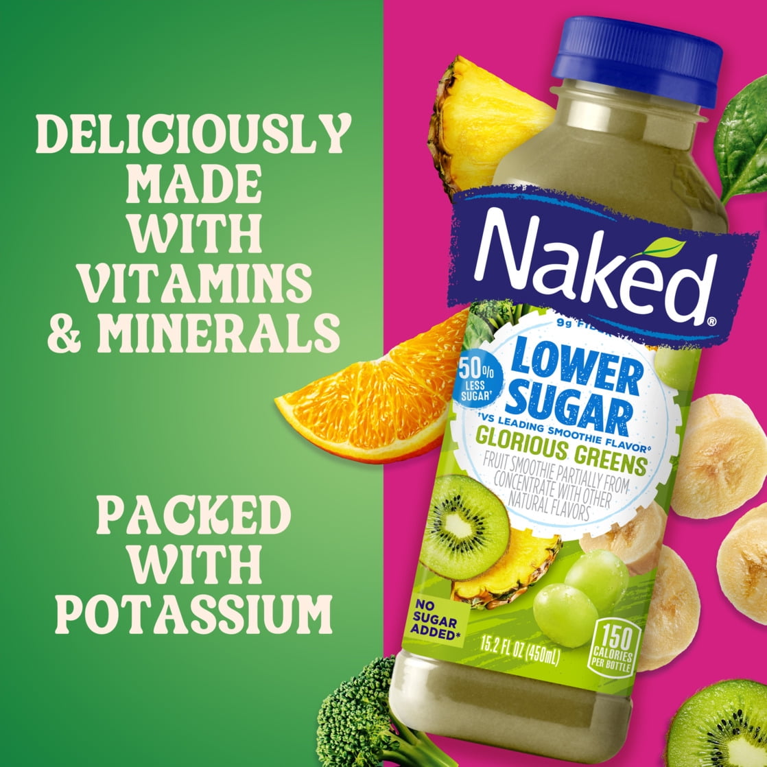 Naked Juice Lower Sugar Glorious Greens Flavored Smoothie Blend, 15.2 fl oz
