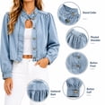 thumbnail image 5 of Denim Jacket for Women Women's Puff Sleeve Cropped Denim Jacket Stand Collar Button Front Loose Fitting Short Jean Outerwear Light Blue M, 5 of 10
