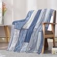thumbnail image 7 of Blue Beige Wooden Flannel Blanket for Bed, Farmhouse Vintage Country Striped Soft Cozy Warm Couch Throw Blanket, Lightweight Fluffy Plush Bedding Blankets for Sofa Decor All Season 31.5"x47", 7 of 7