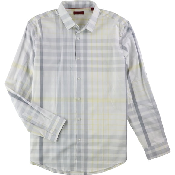 Alfani - Camisa con botones a cuadros para hombre, ajuste delgado, amarillo, extragrande