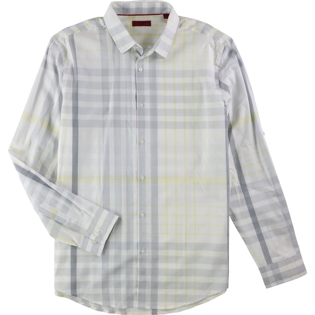 Alfani - Camisa con botones a cuadros para hombre, ajuste delgado, amarillo, extragrande