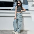 thumbnail image 4 of Huanglei Girls Fashion Personality Pants Elastic Waist Wide Leg Jeans Casual Demin Pants With Mul Ti Pockets, 4 of 7