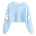 thumbnail image 1 of Lcziwo Chandail Court pour Femmes Halloween, Saison Effrayante, Graphique de Fantôme, Chandail à Manches Longues Lanterne, Col Rond, Chandail Molletonné Décontracté, Tenues Mode Automne 2025, Bleu Pâle, TG, 1 of 2