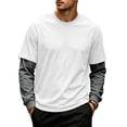 thumbnail image 2 of Men's Fake 2-Piece Layered Solid Shirts Casual Pullover Cyan L, 2 of 6
