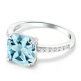 thumbnail image 3 of Gem Stone King 925 Sterling Silver Sky Blue Topaz Engagement Ring for Women (2.86 Cttw, Cushion Cut 8MM, Gemstone Birthstone, Available in Size 5, 6, 7, 8, 9), 3 of 5
