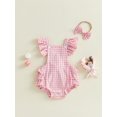 thumbnail image 2 of aturustex Toddler Baby Girl Classic Plaid Romper Outfits 0 3M 6M 9M 12M Infant Flutter Sleeves Overalls Square Neck Bodysuits Ruffled Jumpsuit with Bol Summer Daily Clothes for Holiday Party, 2 of 7