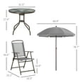 thumbnail image 3 of 6 Piece Patio Dining Set for 4 with Umbrella, Outdoor Table and Chairs Set with 4 Folding Chairs, Round Glass Table and 67" Dia Umbrella, for Garden, Backyard, Poolside, Gray, 3 of 9