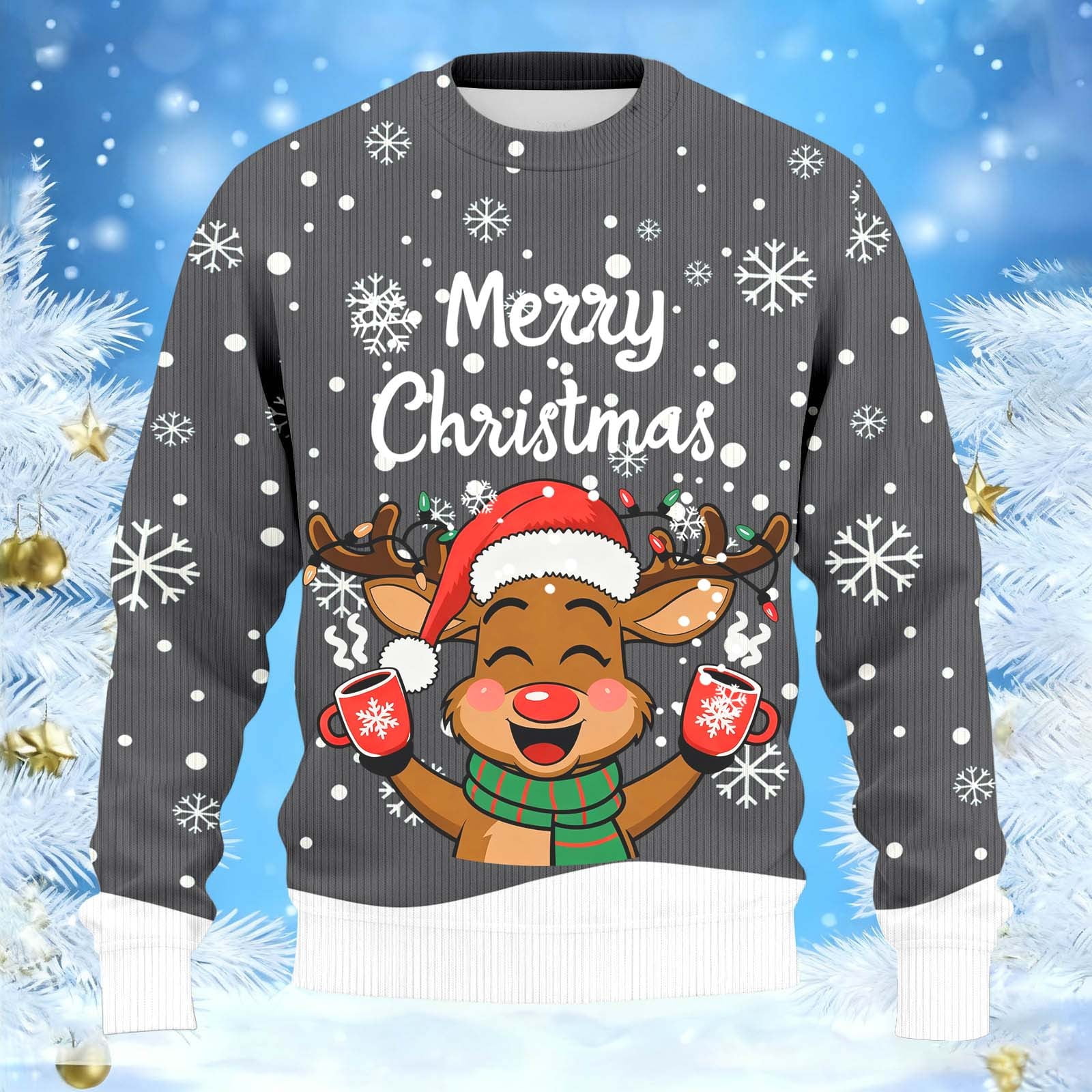 Christmas Sweater Men Sweaters Funny Sweatshirt Knit Plus Size Big and Tall Holiday Vacation Elf Adult Sweatshirts