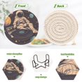 thumbnail image 4 of Yayeee 6 PCS Drink Coasters with Holder Set Woven Absorbent Round Tabletop Hot Pad, Pink Record, 4 of 7
