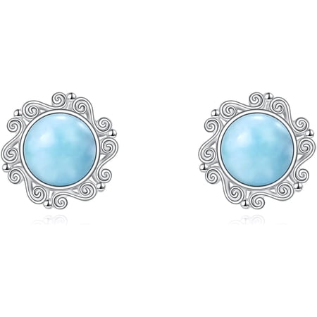 Larimar Stud Earrings Sterling Silver Blue Larimar Stone Stud Earrings Boho Jewelry Birthday Gifts for Women