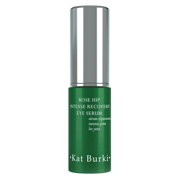Suero para ojos antienvejecimiento de recuperación intensa Rose Hip de Kat Burki. Se dirige a las líneas finas, la hinchazón y las ojeras. Desarrollado por vitamina C y 1% de retinol encapsulado 0.5 f