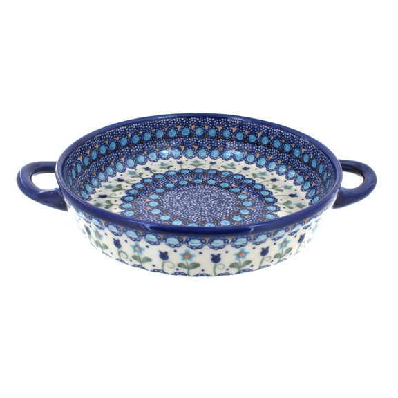Blue Rose Polish Pottery Savannah Small Round Baker with Handles