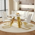 thumbnail image 2 of 42" White Sintered Stone Round Dining Table Set with 6 Gold Leg Chairs - Modern Kitchen/Dining Room Furniture, Seats 6, Stainless Steel Base, Easy Clean, 2 of 26