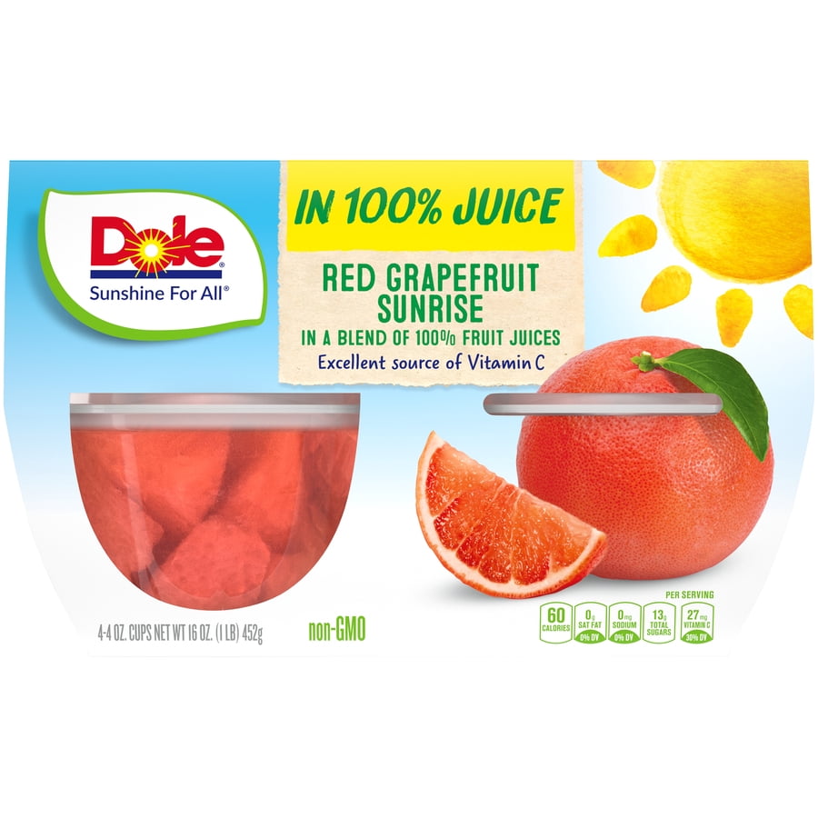 (4 Cups) Dole Fruit Bowls Red Grapefruit Sunrise in 100% Fruit Juice, 4 oz