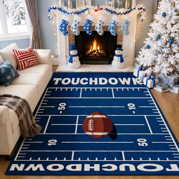 Gelasgo Football Field Velvet Area Rug, Sports Theme Rectangle Floor Carpet, Soft Plush Non Slip Rug for Bedroom Game Room Home Decor 47.2"×31.5"