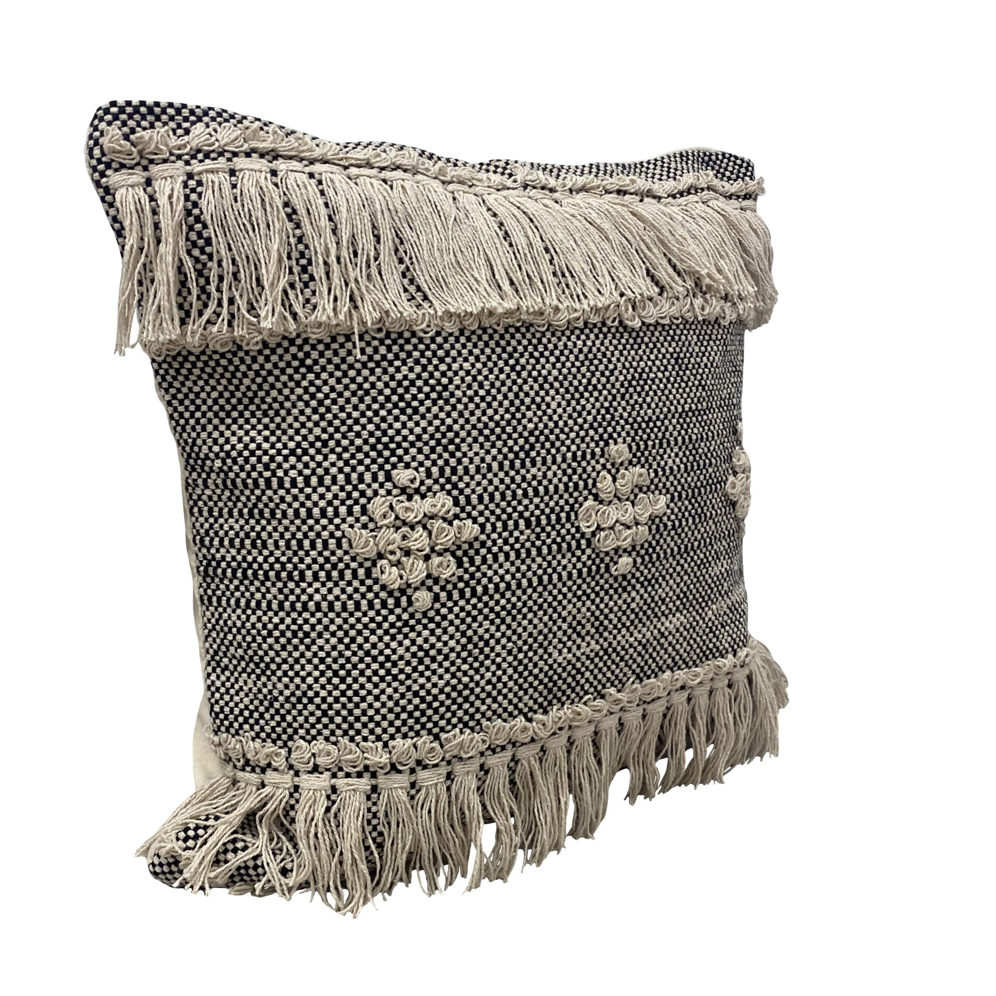 Laddha Home Designs Handwoven Diamond Cotton Throw Pillow Cover - 20" - Gray and Cream