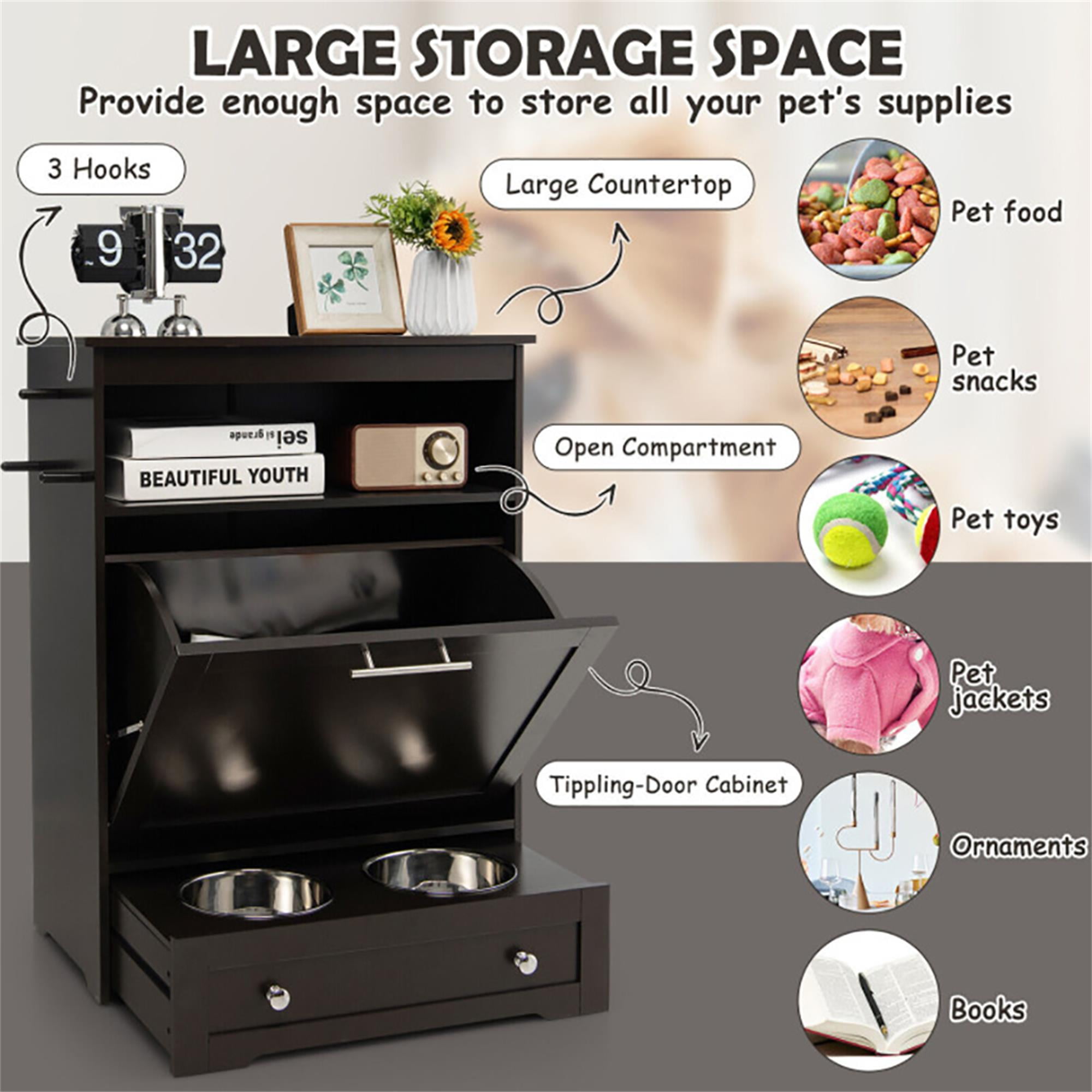 Pefilos 32" Dog Feeder Station with Stainless Steel Bowl, Dog Food Storage Container, Pull Out Pet Food Cabinet, Brown Pefilos 32" Dog Feeder Station with Stainless Steel Bowl, Dog Food Storage Container, Pull Out Pet Food Cabinet, Brown
