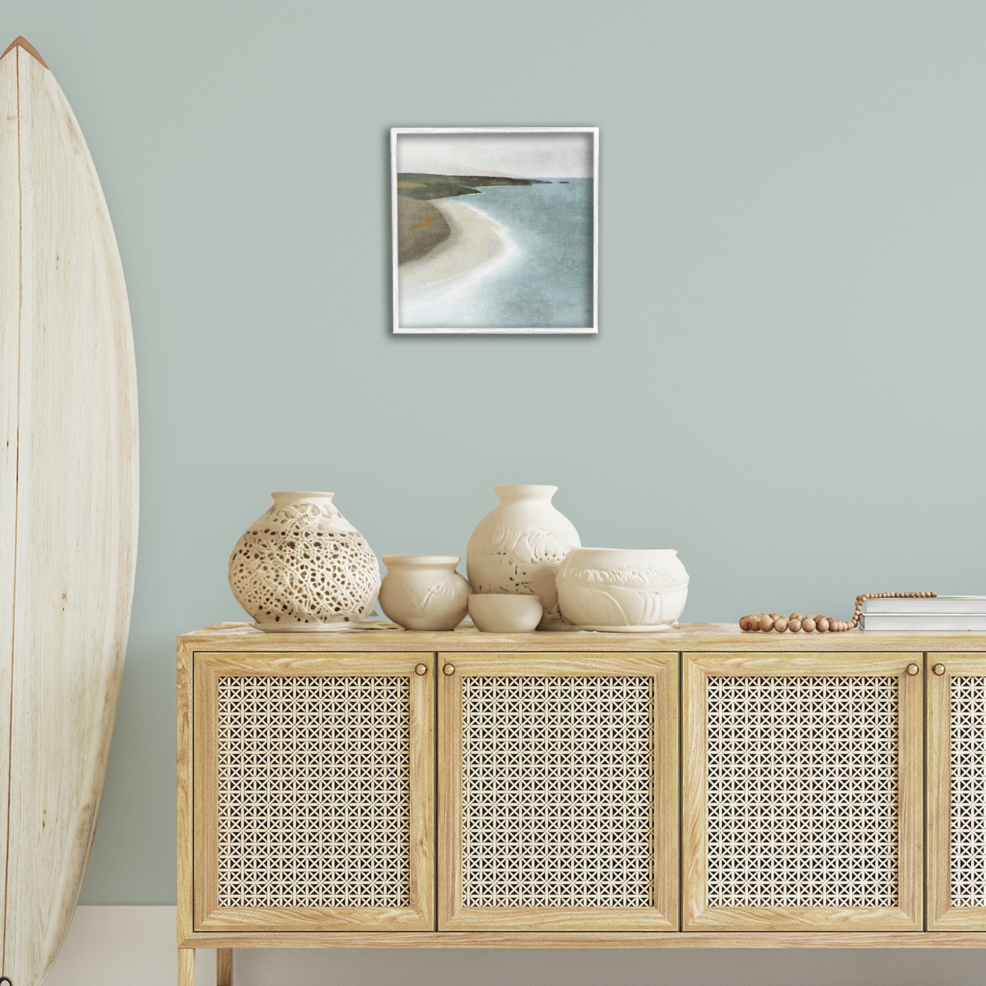 Stupell Industries Simple Serene Coastline Landscape Painting White Framed Art Print Wall Art, 17 x 17