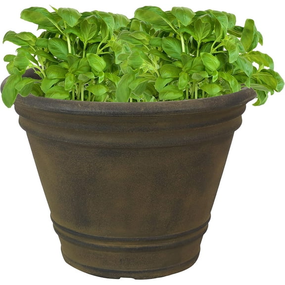 ZOPan 20-Inch Franklin Large Plant Pot - Polyresin Round Outdoor Planter with Drillable Drainage Hole - Sable