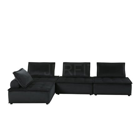 JERFIT Modern 4-Piece Velvet Sectional Sofa Couch Set, L-Shaped Modular Corner Chaise Lounge for Living Room, Black