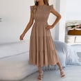 thumbnail image 4 of Women's Elegant Midi A-Line Dress Smocked Bodice Flutter Sleeve Mock Neck Tiered Swing Dress Flowy Lightweight Flattering Dress for Wedding Guest Party Sunday Brunch, 4 of 9