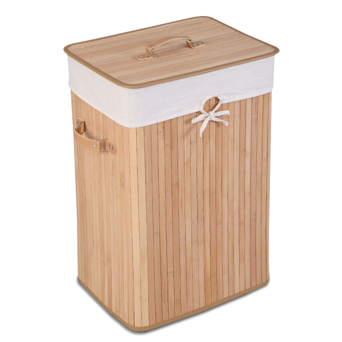 Rectangle Bamboo Hamper Laundry Basket Washing Cloth Bin Storage Bag Lid Natural