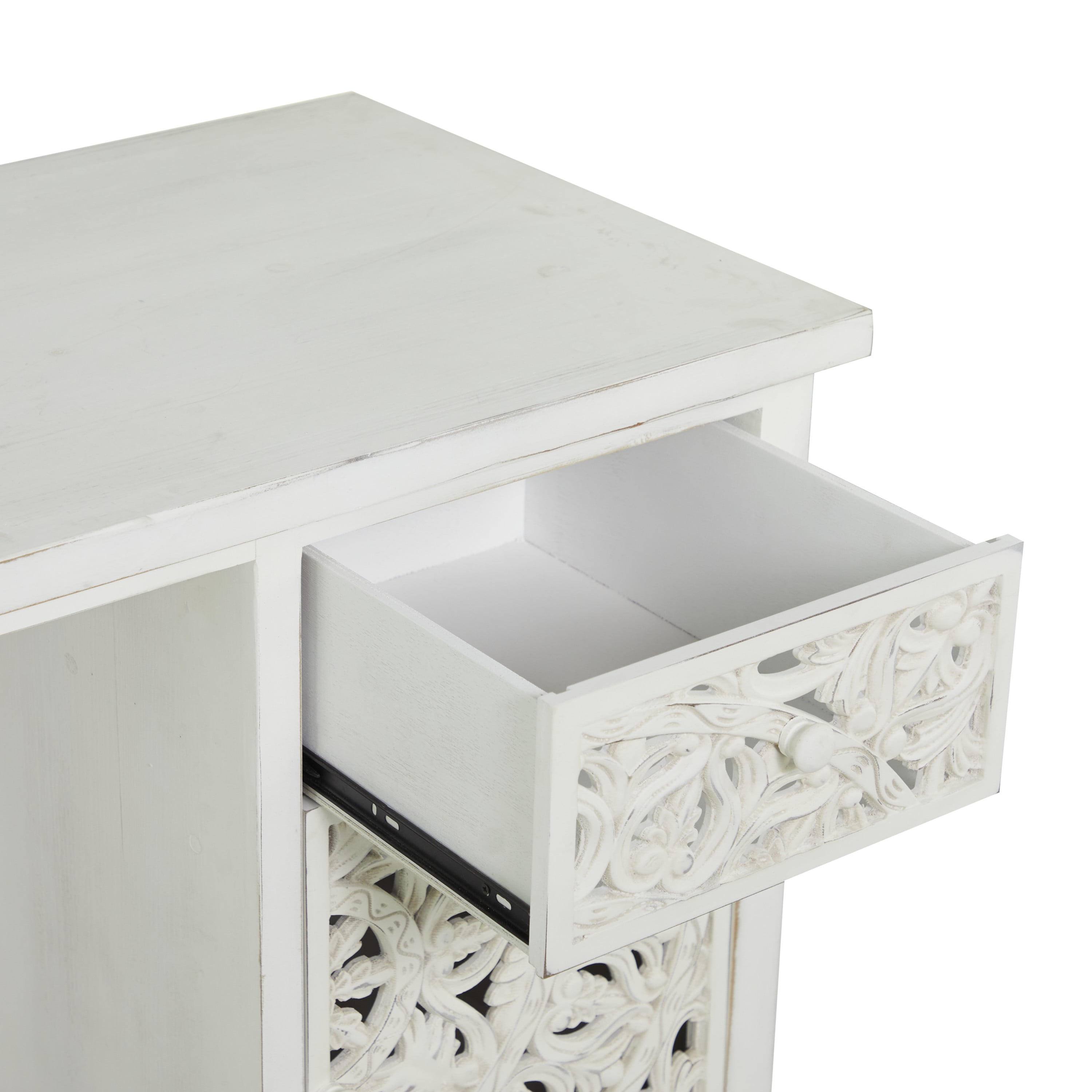 DecMode 56" x 31" White Wood Handmade Floral Desk, 1-Piece