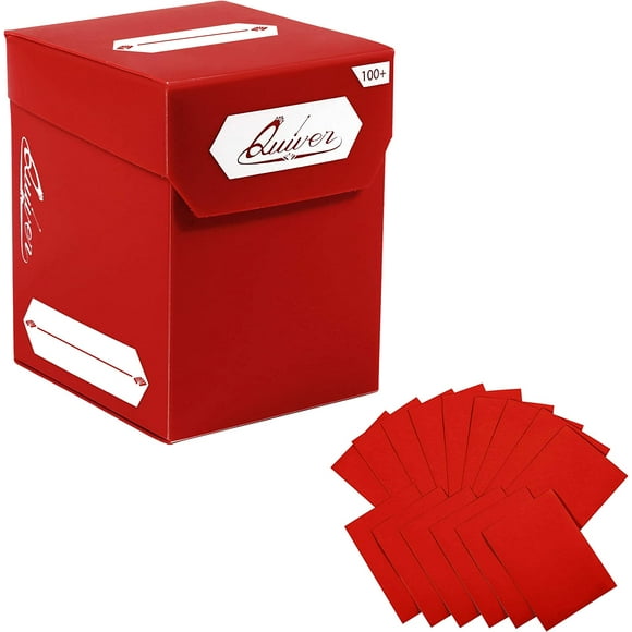 AIR-Red Standard Trading Card Deck Box and Sleeves Bundle - 100+ Quiver Deck Block with Double Dividers (Commander MTG Deck Box MTG) + 100 Artemis Red Card Sleeves with Black interior (66 x 93 mm)