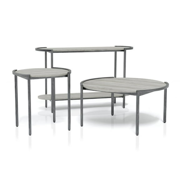 Furniture of America Mordicai Metal 3-Piece Coffee Table Set in Light Gray