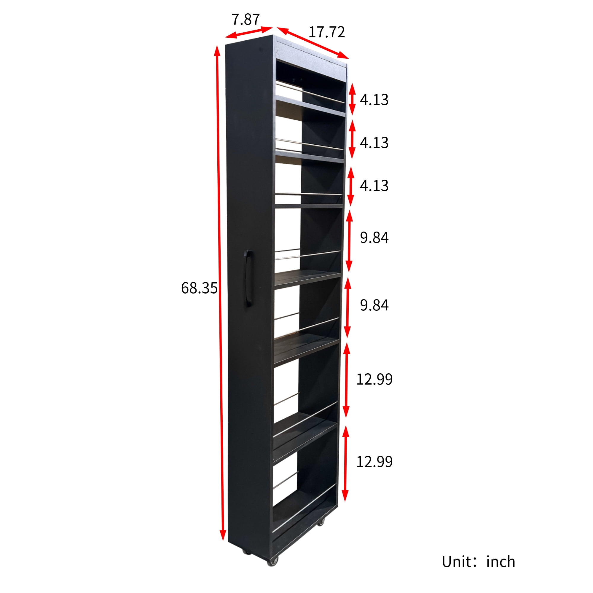 7-Tier Slim Pull-Out Storage Shelf Rolling Utility Cart for Narrow Kitchen Spaces, Black