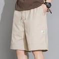 thumbnail image 4 of HOOMEUMY Men's Baggy Cotton Shorts with Pockets Drawstring Lightweight Breathable Solid Color Summer Beach Knee Length Shorts Beige M, 4 of 8