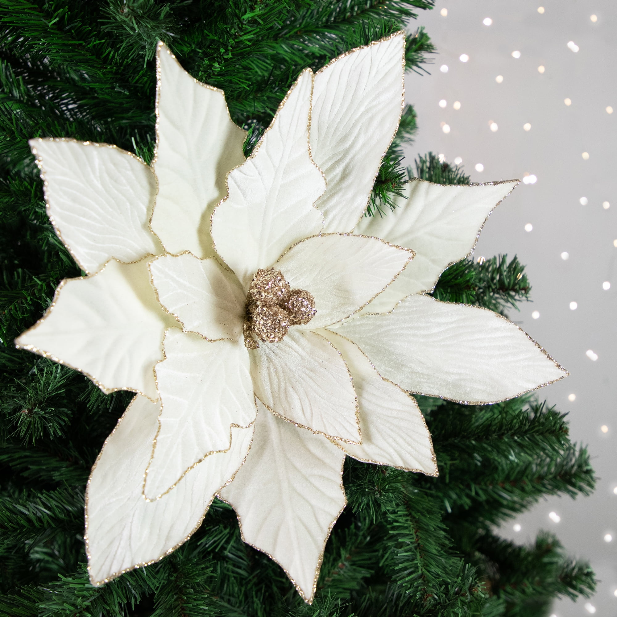Northlight 33" Cream and Champagne Gold Poinsettia Large Christmas Pick