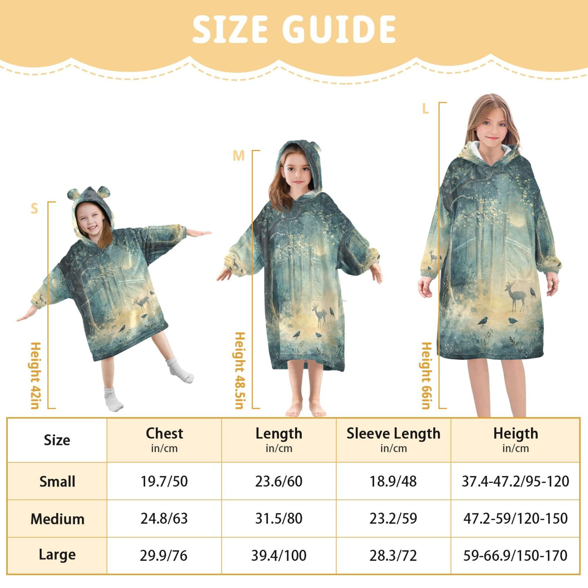 FORMRS Wearable Blanket Hoodie with Sleeves for Kids Cozy Flannel Sweatshirt, Night Forest Scene