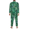 thumbnail image 5 of Kll Monstera Leaves Sleepwear Mens Flannel Pajamas,Long Cotton Pj Set, 5 of 9