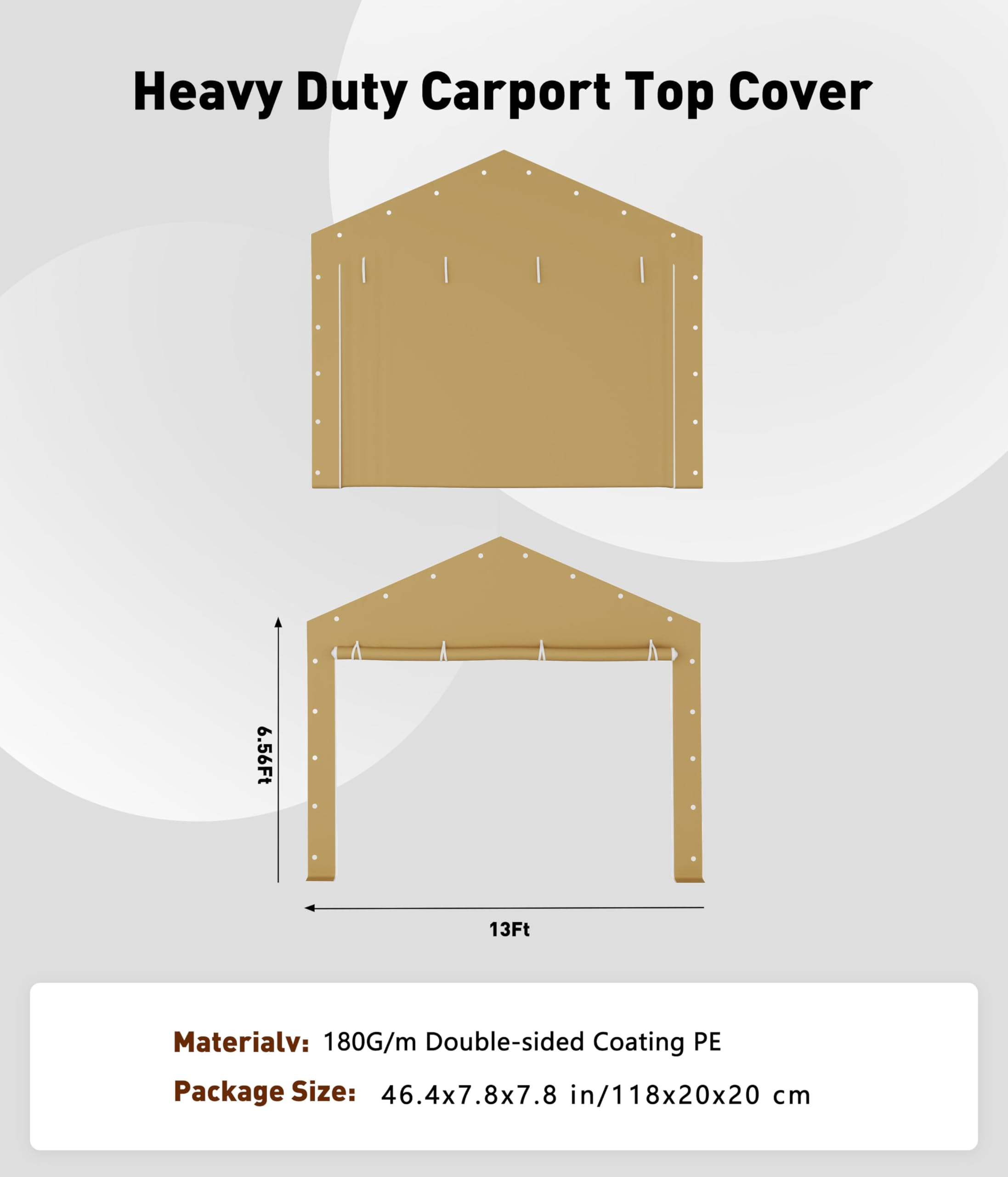 Heavy Duty 10x20FT Carport Zipper Door Replacement - Portable Garage Shelter Cover, 3-Layer PE, Steel Frame Compatible, 11FT Tall, Roll-Up Doors - Yellow, 160G