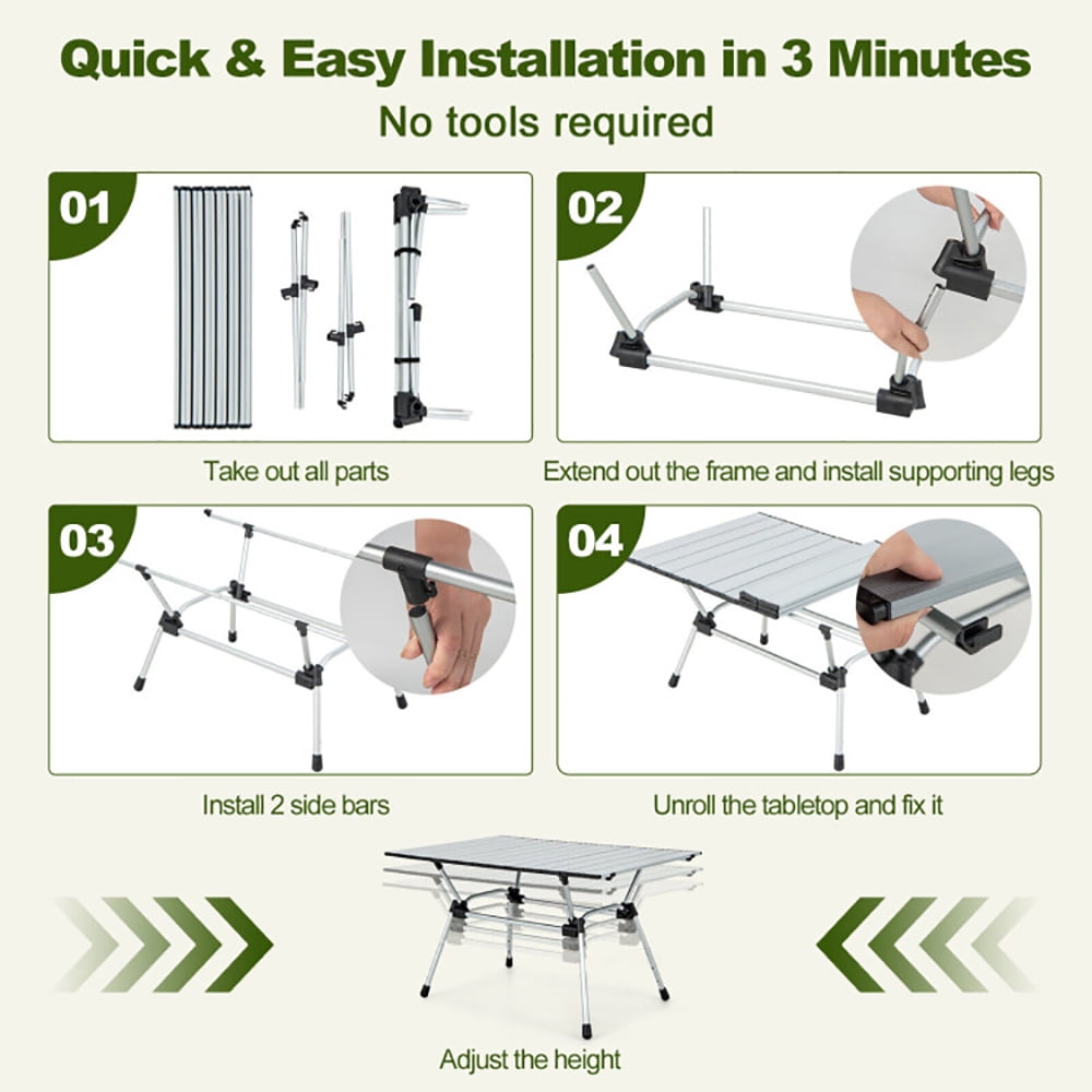 Aimee Lii Folding Heavy-Duty Aluminum Camping Table with Carrying Bag, Foldable Table for Camping and BBQ, Silver