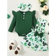 thumbnail image 2 of Gupgi 0-12M Infant Girl Irish Festivals Outfits Ribbed Long Sleeve Romper with Shamrock Suspender Skirt and Headband, 2 of 9