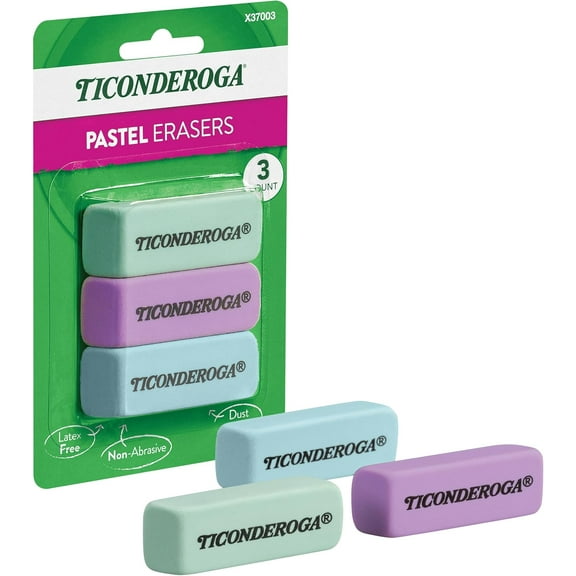 Ticonderoga Wedge Erasers, Pastel Colors, 3 Count