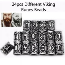 OUSITAI 24 Pieces Norse Viking Rune Beads Hair Beard Pendant Antique DIY Bracelet Jewelry Pendants for Hair Braids Antique Decor, Silver