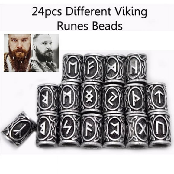 OUSITAI 24 Pieces Norse Viking Rune Beads Hair Beard Pendant Antique DIY Bracelet Jewelry Pendants for Hair Braids Antique Decor, Silver