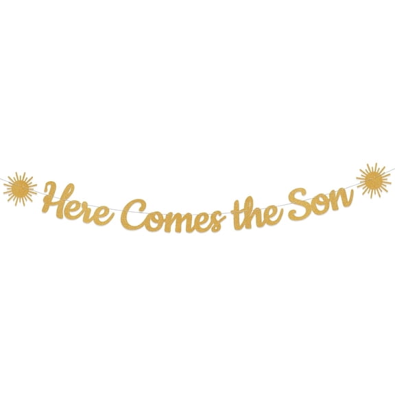 Here Comes the Son Baby Shower Decor, Summer Baby Shower Party Decorations, A Little Ray of Sunshine is on the Way Banner, Welcome Little Sunshine Bunting Banner Gold Glitter