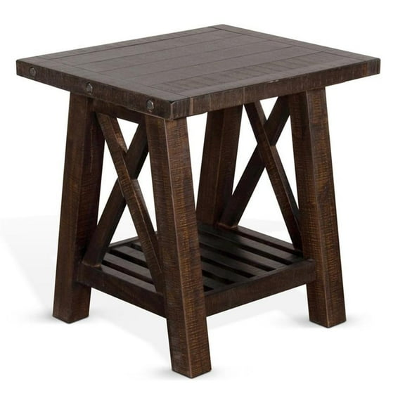Pemberly Row 24" Farmhouse Mahogany Wood End Table in Dark Brown