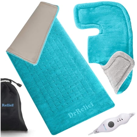 Heating Pad Gift Set of 2 - King Size 18" x 25" Shoulder Heating Pad and 12" x 24" Fast Heating Wrap with Auto Shut Off for Back, Neck and Shoulder, Abdomen Pain Relief, Use Dry/Moist (Light Blue)