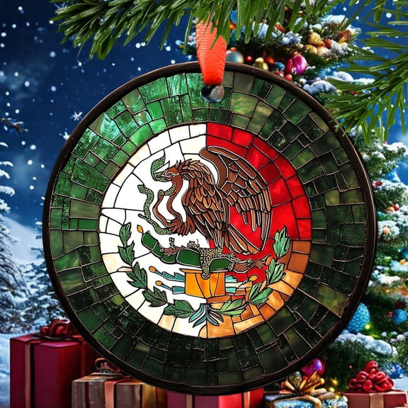 Mexico Flag 3 Christmas Ornament, Ceramic/Acrylic Ornament, Heirloom 2025, Seasonal Festival Keepsake, Keepsake for Mother’s Day, Valentine Ornament Gift