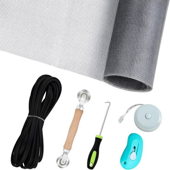 SELIVO Windows Screen Replacement and Screen Door Repair Kit, 6Pcs Window Screen Fiberglass Mesh Kit - Window Screen & Screen Door Mesh & Screen Porch Repair Kit (Gray, 59" x 106")