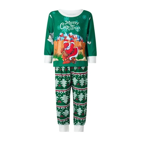 

Gureui Christmas Matching Parent-Child Nightclothes Casual Long Sleeve Round Neck Cartoon Santa Snowflake Print Pattern Tops + Straight Long Trousers/Jumpsuit Pajamas Suit