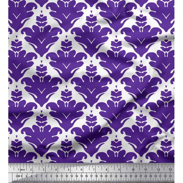 Soimoi Purple Georgette Viscose Fabric Ornate Filigree Damask Decor Fabric Printed Yard 42 Inch Wide