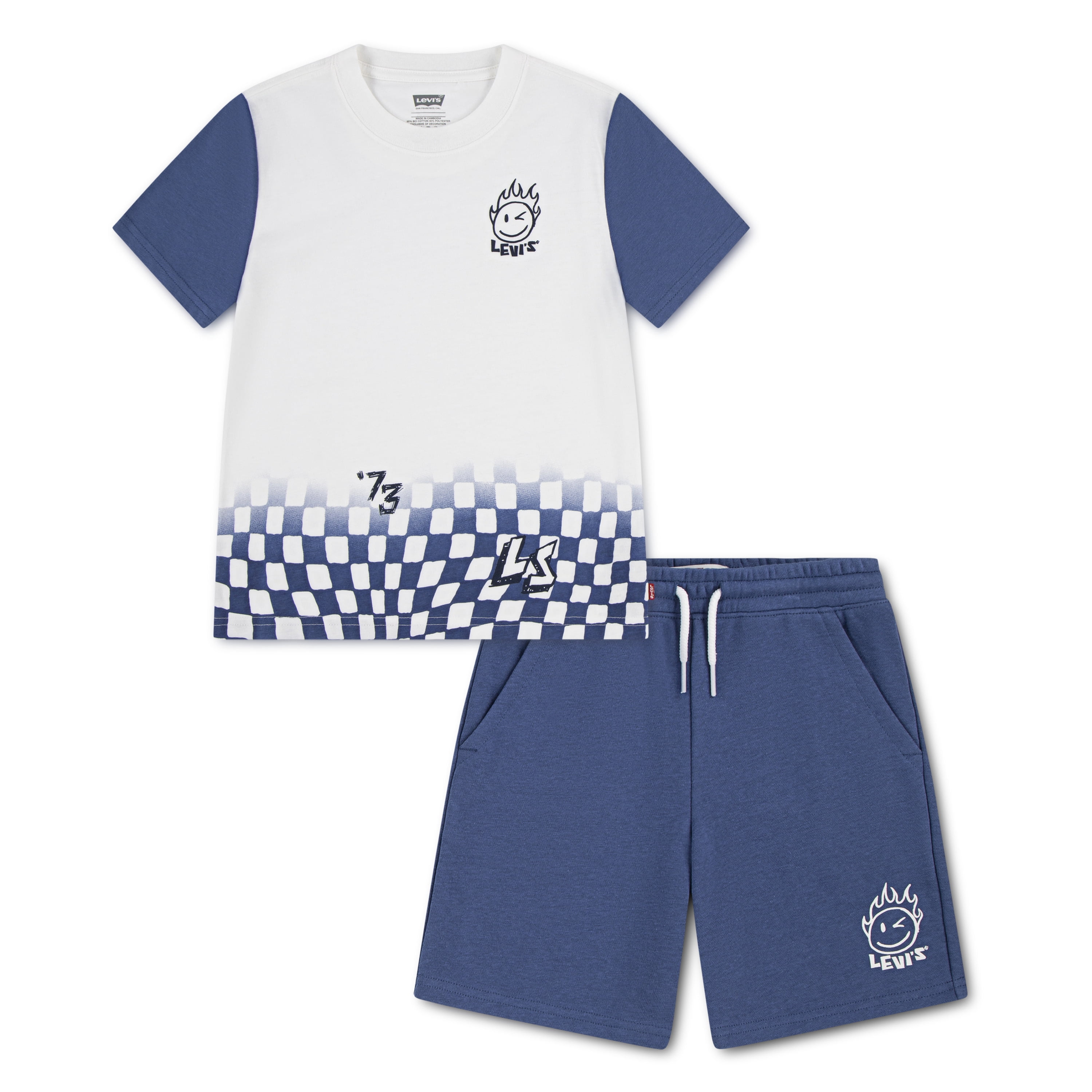 Levi Boys Smiley Check Tee & Knit Short Set, Sizes 4-7